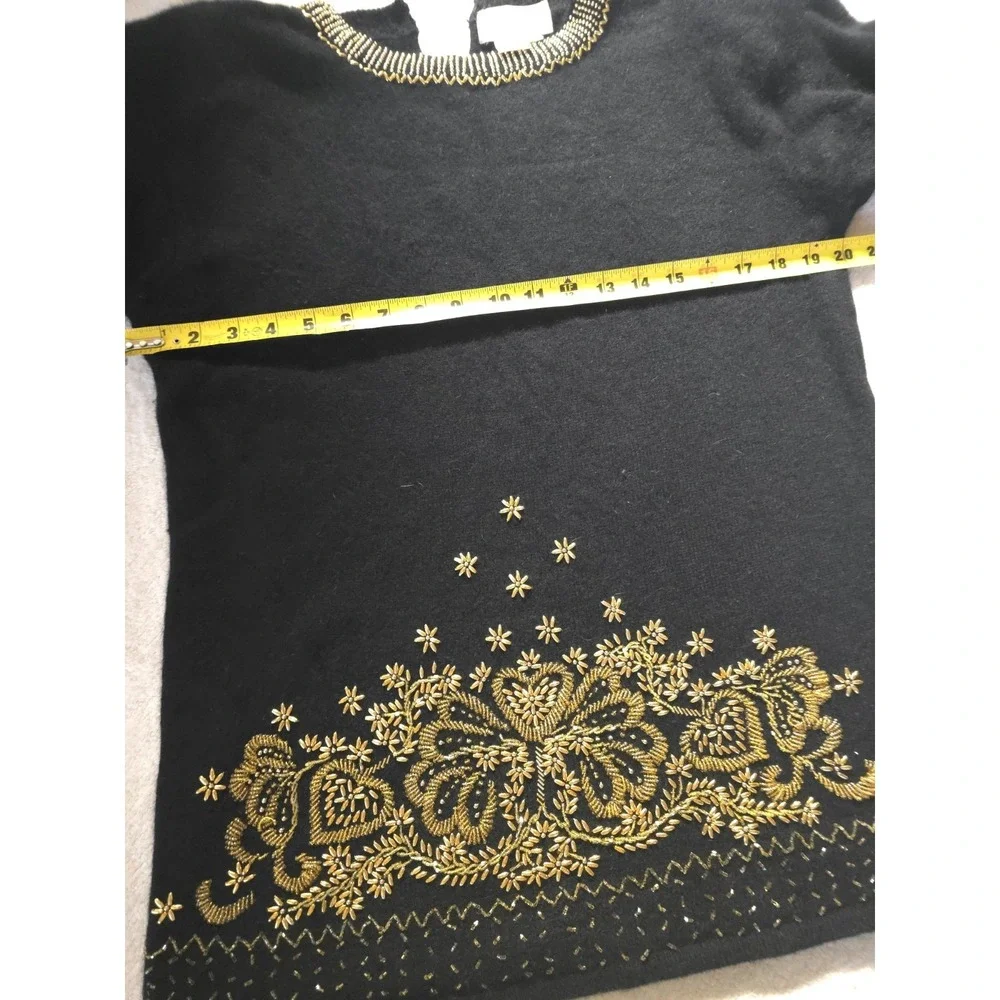 Vintage‎ Belldini Women's Sweater Large Black Beaded Angora Lambswool Floral